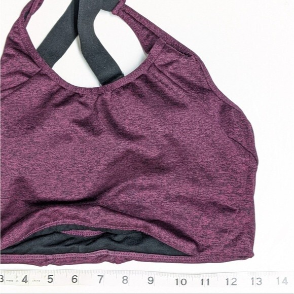 Sam Edelman Sports Bra Women Large Workout Cross Back Straps Top Burgundy Gray L - Picture 9 of 10